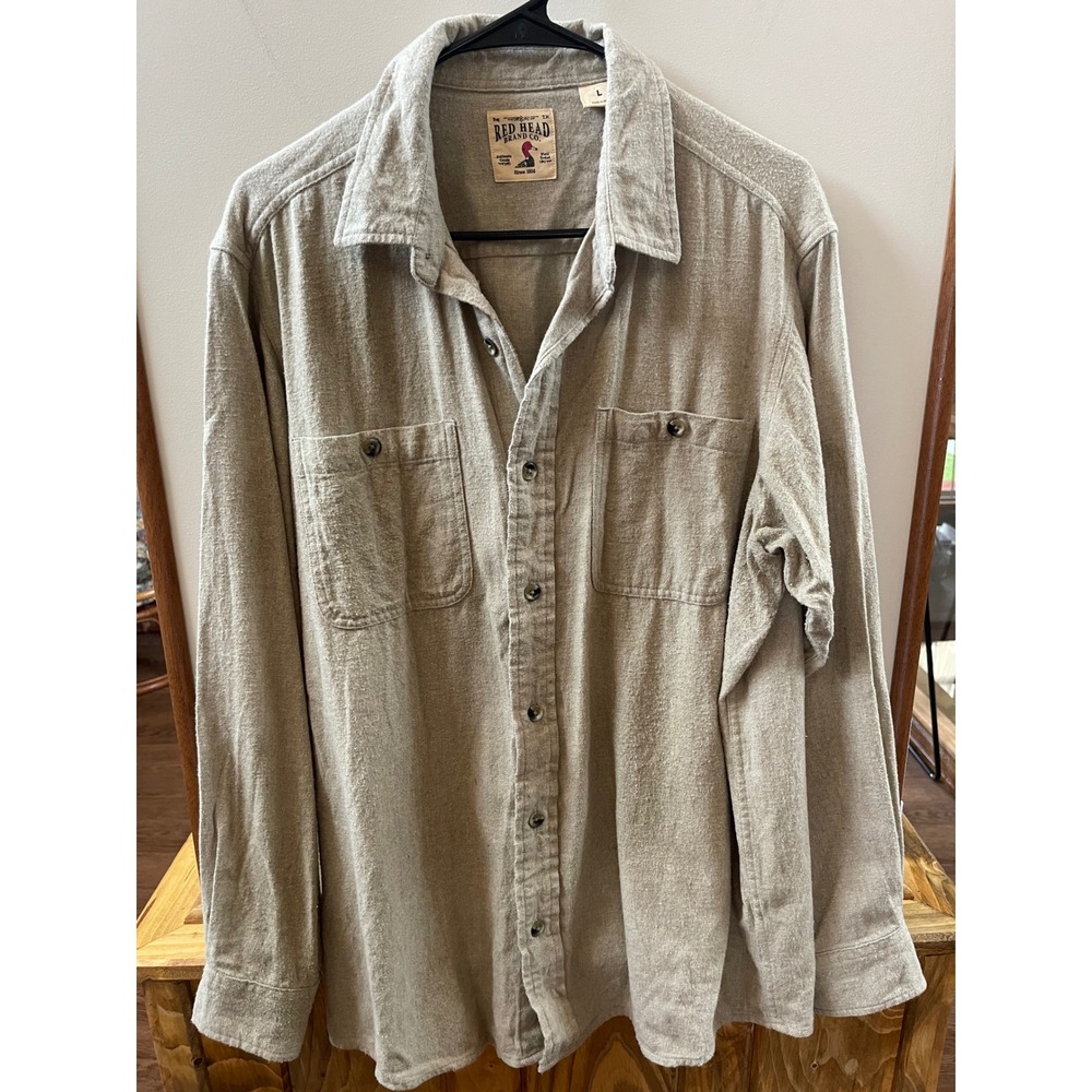 Red Head Brand Co Flannel Shirt Mens L Tan Good Long Sleeve Cotton Button Down